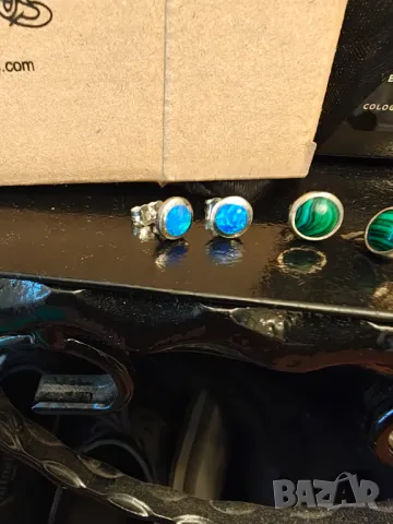 Nikolas Лот сребърни обеци  с малахит и опал , снимка 4 - Обеци - 48405733