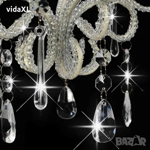 vidaXL Полилей с кристали, бял, кръгъл, E14, снимка 5 - Полилеи - 56146470