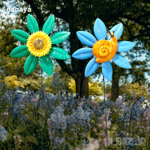 5937 Декоративна градинска въртележка Цвете с животинче, 60 см, снимка 5 - Градински мебели, декорация  - 50619132