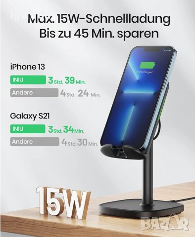 INIU 15W безжично зарядно Qi сертифицирано  -стойка, подсветка, снимка 2 - Безжични зарядни - 39301961