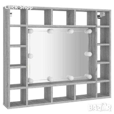 Огледален шкаф с LED, Сив сонома, 91x15x76,5 см, снимка 3 - Шкафове - 41937724