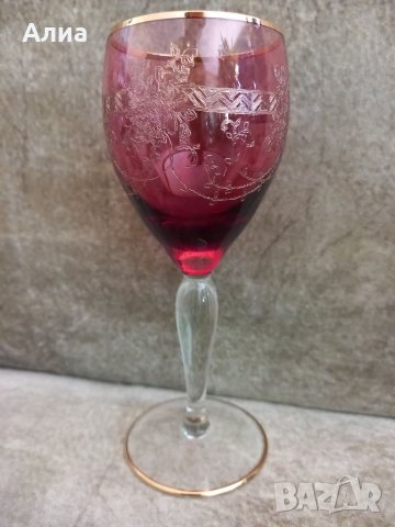 Гравирани чаши цветно стъкло за вино 6 бр., снимка 5 - Чаши - 40448334