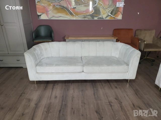 Кремав комплект дивани от плат две тройки, снимка 3 - Дивани и мека мебел - 53757076