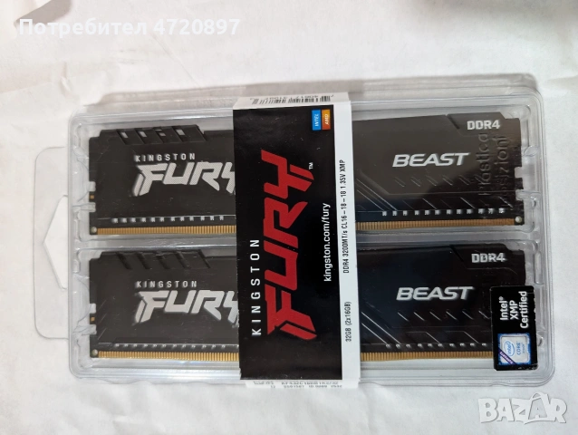 RAM памет Kingston Fury DDR4-3200 16384MB PC4-25600 (Kit of 2x8192) Beast Black (KF432C16BBK2/16)