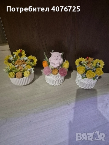 Керамични кашпи декурирани с ароматни сапунени цветя , снимка 9 - Декорация за дома - 51753026