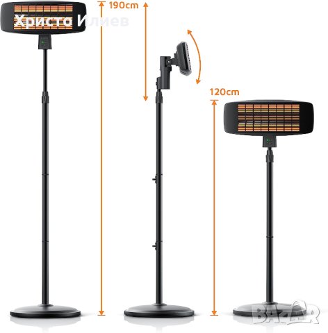 Мощна печка за външно и вътрешно отопление на стойка 190 см с Дистанционно управление, снимка 1