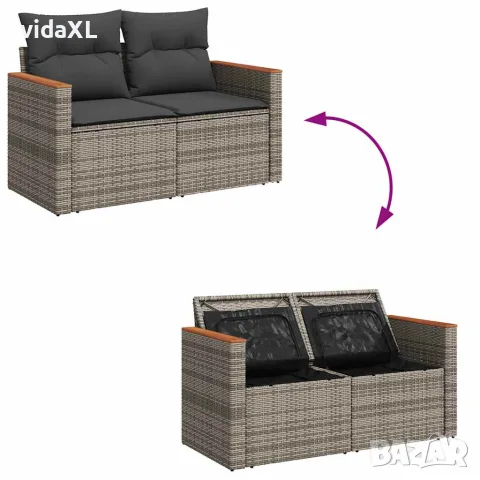vidaXL Градински диван с възглавници от 4 части сив полиратан, снимка 7 - Градински мебели, декорация  - 56147052