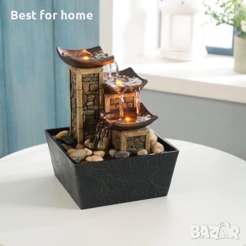3-степенен фонтан за релаксация на маса, камък, осветен, 6,7 x 6,7 x 8,9 инча, снимка 8 - Други стоки за дома - 53710564