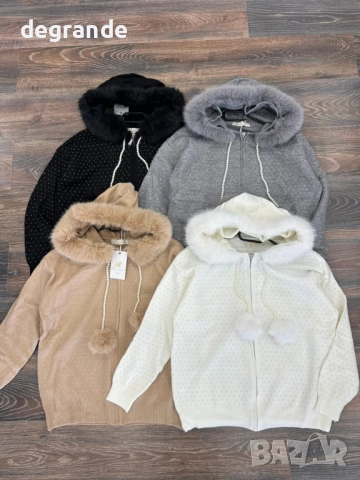 ✨ Дамски кашмирени жилетки с пух на качулката ✨