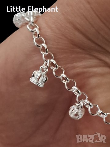 Сребърна гривна коронки,колекция"Famous",кристали,white/нова, снимка 2 - Колиета, медальони, синджири - 41866610