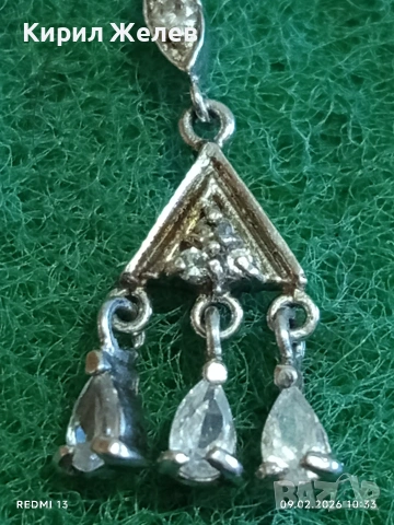 Винтидж сребърна обеца с инкрустирани кристали стил Арт Деко прекрасна 53341, снимка 2 - Обеци - 53410636