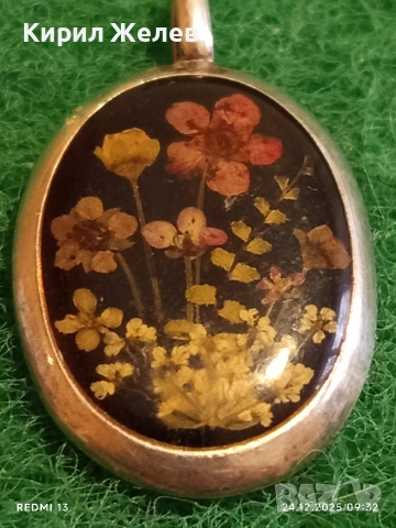 Сребърен медальон флорален мотив майстоска ръчна изработка 28037, снимка 2 - Колиета, медальони, синджири - 52889688