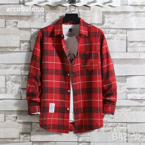 Тънка мъжка карирана риза с дълъг ръкав, 14цвята , снимка 6 - Ризи - 51767465