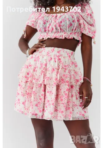 Къса дамска пола с волани в розов цвят 4007, снимка 1