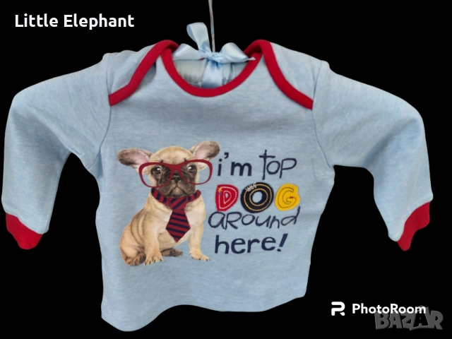Блузка с дълъг ръкав за момченце на 9-12 мес френски булдог"I a top dog around here",Англия/нова
