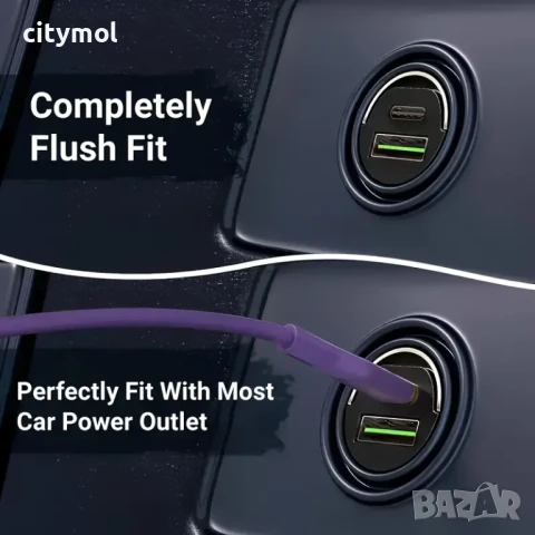Ултра мини зарядно за кола, FAST Cahrging, 2 порта - USB-C PD / USB-A QC 3.0, снимка 2 - Зарядни за кола - 50567975