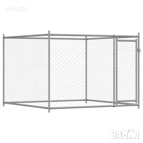 vidaXL Кучешка клетка с врата сива 4x2x1,5 м поцинкована стомана, снимка 7 - За кучета - 56146775