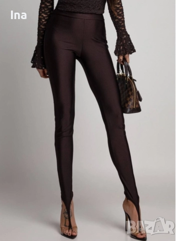 Дамски ефектен клин  Кафяв ликра модерен клин