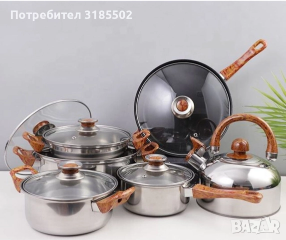 Кухненски комплект за готвене с охлаждащи дръжки, 12 части