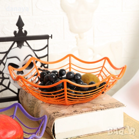 6154 Декоративен панер паяжина Хелоуин панер за бонбони сладки плодове, 28 см, снимка 4 - Декорация за дома - 51831620
