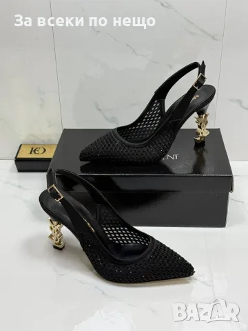 Yves Saint Laurent Елегантни Черни Дамски Обувки С Ток И Кристали Код SEM-377, снимка 2 - Дамски обувки на ток - 55864435