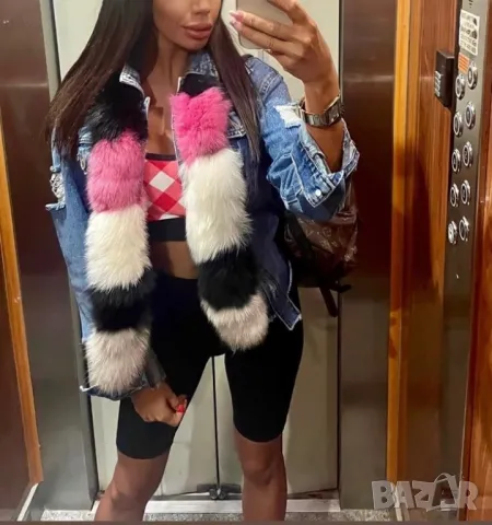 Дамско дънково яке с естествен косъм лисица!