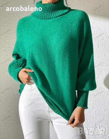 Едноцветен дамски пуловер с прилеп ръкав и висока яка с ревер, 4цвята , снимка 3 - Блузи с дълъг ръкав и пуловери - 47979724