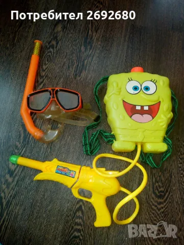 Раница с воден пистолет Спонджбоб,водни очила с шнорхел , снимка 1