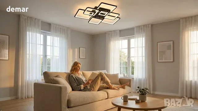 LED плафон със 7 квадрата, 90 × 76 × 12 см, дистанционно и димиране, снимка 7 - Други стоки за дома - 56011789