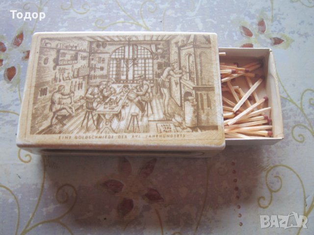 Уникален старинен порцеланов голям кибритник с кибрит, снимка 5 - Колекции - 33937725