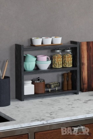 Кухненски рафт за плот – дървена етажерка за кухня на 3 нива - 5 цвята