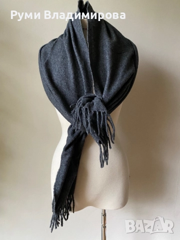 Мъжки, сив шал от 100 % агнешка вълна, снимка 3 - Шалове - 48627055