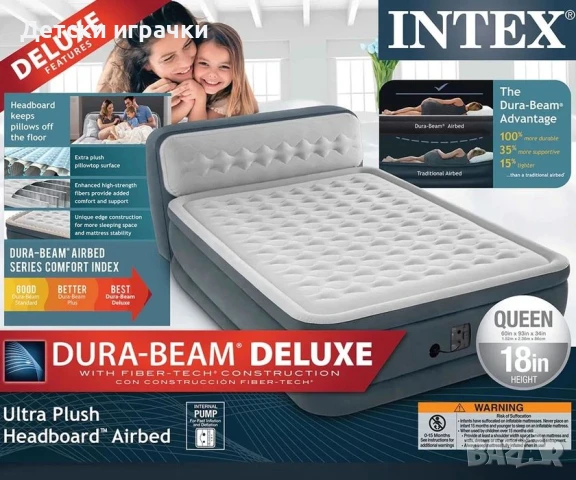 Надуваем матрак Intex Queen Dura-Beam с табла, 152 x 236 x 86 см, вградена помпа, снимка 1
