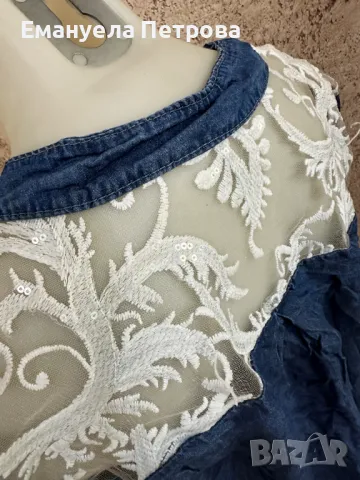 Дамска риза - дънкова риза с бродерия, снимка 3 - Ризи - 48071751