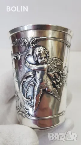 Рядка колекционна сребърна чаша с ангел, ангелче 19ти век
