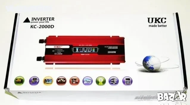 UKC инвертор KC-2000D, 12V-220V, 2000W - с дисплей, снимка 4 - Аксесоари и консумативи - 53843361