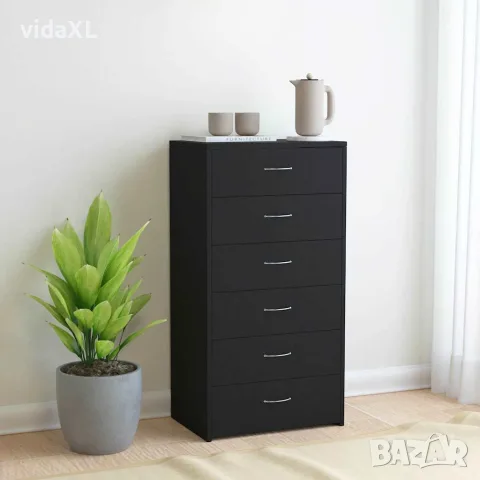 vidaXL Бюфет с 6 чекмеджета, черен, 50x34x96 см, инженерно дърво, снимка 2 - Бюфети - 56147767