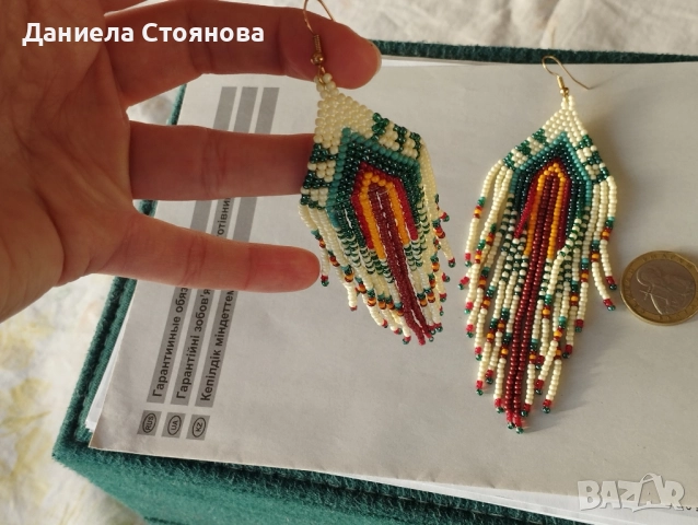 Обеци в индиански цветове, снимка 2 - Обеци - 52108472