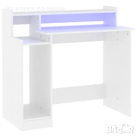 Бюро с LED осветление, бяло, 97x45x90 см, инженерно дърво