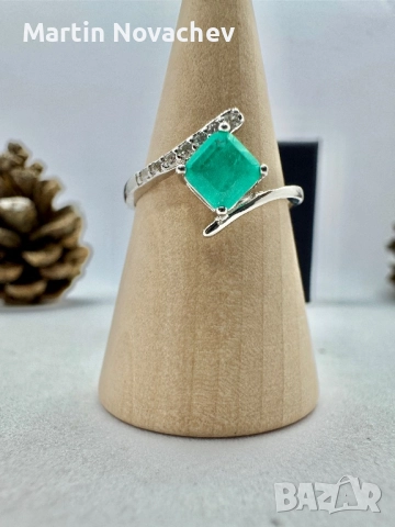 Сребърен пръстен с парайба турмалин, снимка 6 - Пръстени - 52883569