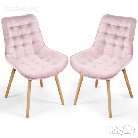 Трапезен стол розов плюш MIADOMODO 4 броя, снимка 2 - Столове - 53752071