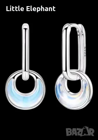 Сребърни висящи обеци холограми лунен камък,luxery jewerly/нови