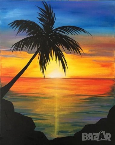 Диамантен гоблен Златен залез сред палмите 3304, снимка 1