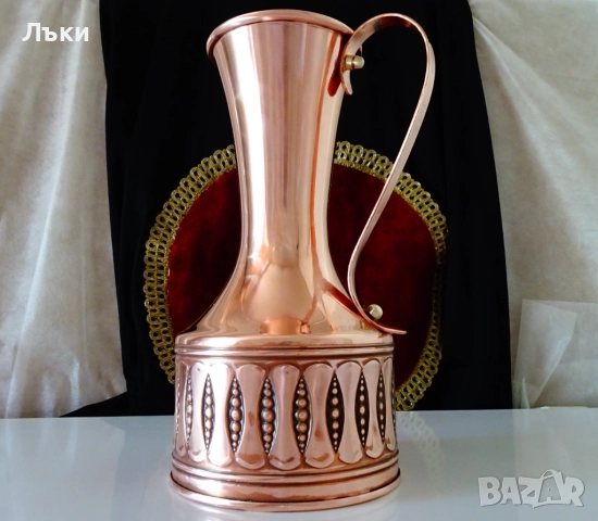 Медна кана 2 литра,чиста червена мед,релеф. , снимка 2 - Антикварни и старинни предмети - 51446667