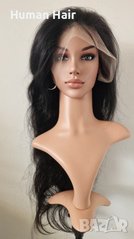 Черна чуплива естествена бразилска перука 70-75 см с дантелена зона 13x6, снимка 6 - Аксесоари за коса - 53566997