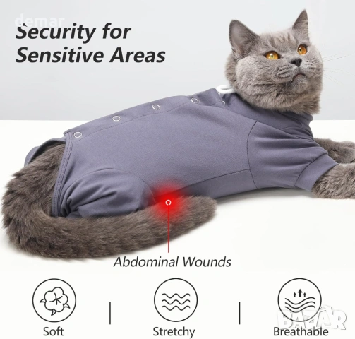 HEYWEAN Костюм за възстановяване на котки с дълъг ръкав, сив, M ; L, снимка 4 - За котки - 53634911