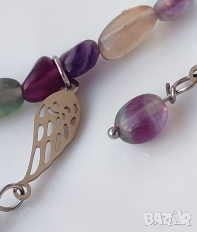 Ангелски крила. Колиета чокър с многоцветен флуорит, снимка 13 - Колиета, медальони, синджири - 41631007