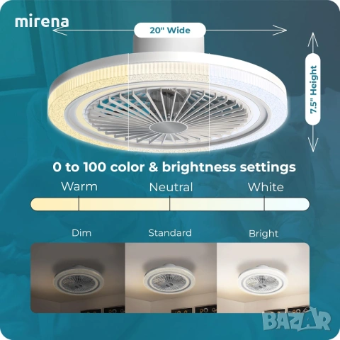 Вентилатор за таван ЛЕД LED осветление 50см 6 скорости дистанционно, снимка 5 - Полилеи - 53298596