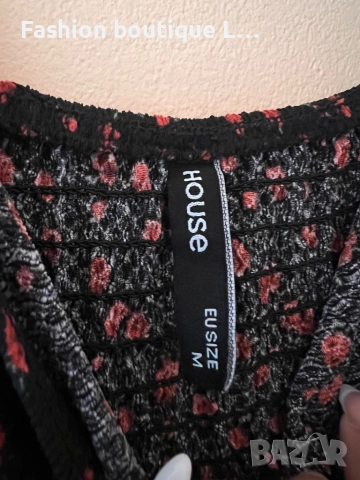 Черна дълга рокля с десен на червени цветя вталена M размер с регулиращи се презрамки на House 👗, снимка 7 - Рокли - 52235804