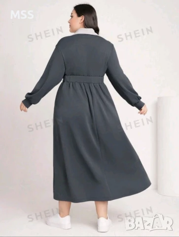 Спортно-елегантна рокля с яка и дълъг ръкав, снимка 2 - Рокли - 50599850